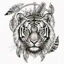 tiger with feathers hanging dangling   tattoo design idea
