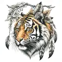 tiger with feathers hanging dangling   tattoo design idea
