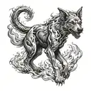 hell hound  with flames tattoo design idea
