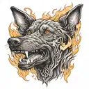 hell hound  with flames tattoo design idea