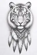 tiger with feathers dangling jems and crystals tattoo design idea