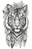 tiger with feathers dangling tattoo design idea