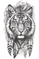 tiger with feathers dangling tattoo design idea