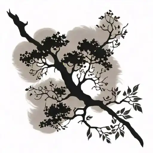 twin flame tree branch tattoo design idea