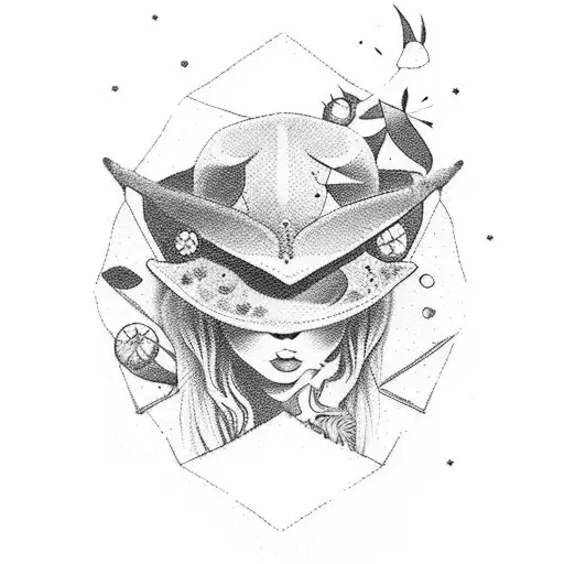 western cosmic cowgirl tattoo arm sleeve with a scenery background tattoo design idea