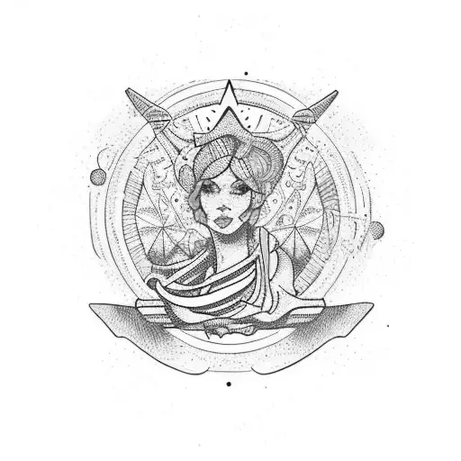 western cosmic cowgirl tattoo arm sleeve with a scenery tattoo design idea