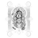 western cosmic cowgirl tattoo arm sleeve with a scenery tattoo design idea