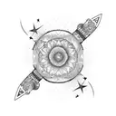 western cosmic cowgirl tattoo arm sleeve with a scenery tattoo design idea