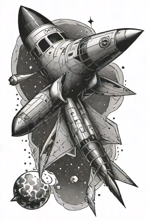 space and rockets tattoo design idea