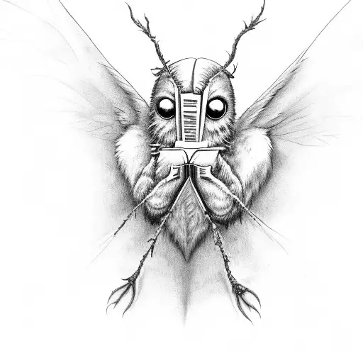 mothman reading a book tattoo design idea