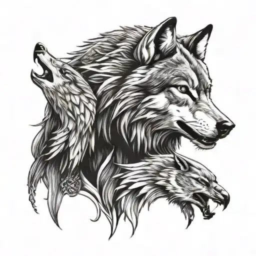 wolf and hawk tattoo design idea