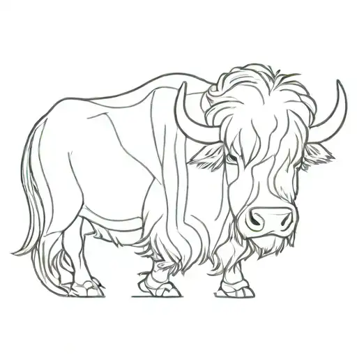 fine line image of a yak, single line that connects to create an image of a yak, for woman tattoo design idea