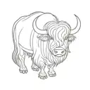 fine line image of a yak, single line that connects to create an image of a yak, for woman tattoo design idea