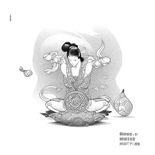 Crossfit athlete performing a traditional Japanese tea ceremony tattoo design idea