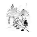 Crossfit athlete performing a traditional Japanese tea ceremony tattoo design idea