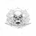 Ocean Wave Blood Skull Surf surfboard tattoo design idea