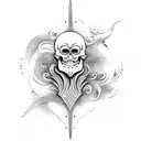 Ocean Wave Blood Skull Surf surfboard tattoo design idea