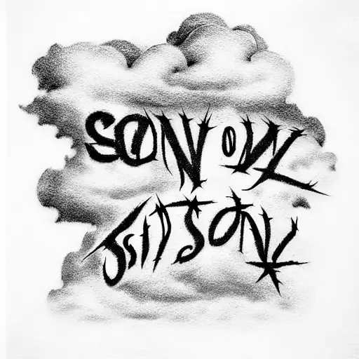 Clouds with text "son of god" tattoo design idea