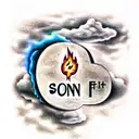 Cloud with fire and text "son of god" tattoo design idea