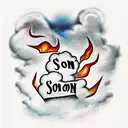 Cloud with fire and text "son of god" tattoo design idea
