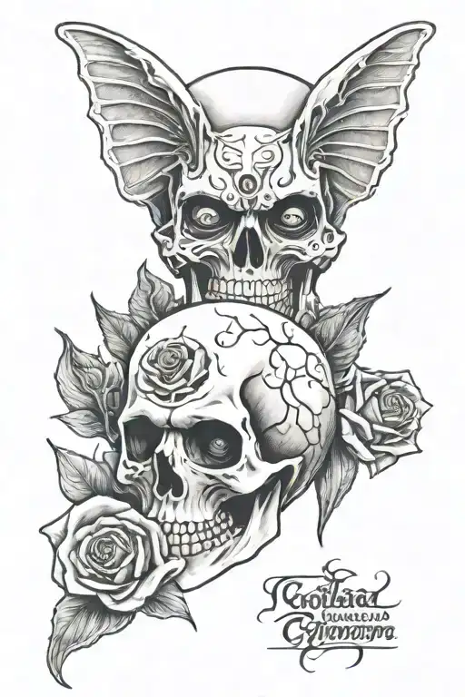 ghost with rose iris and papa emeritus terzo tattoo design idea