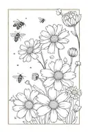 daisies, baby breath, bees all flowing like a wisp of smoke tattoo design idea