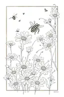 daisies, baby breath, bees all flowing like a wisp of smoke tattoo design idea