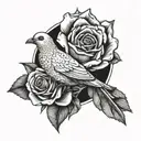 sun rays and dove with rose in its mouth tattoo design idea