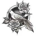 sun rays and dove with rose in its mouth tattoo design idea