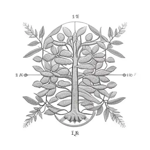 a tree of life. Above it a wreath of laurels. Around this laurel wreath are circled alternating checkered flags and sunf tattoo design idea