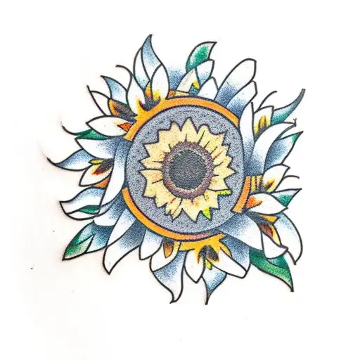 wreath of laurels checkered flag and sunflower  tattoo design idea