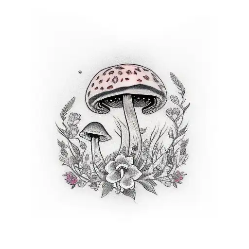 The empress tattoo with mushrooms and flowers tattoo design idea