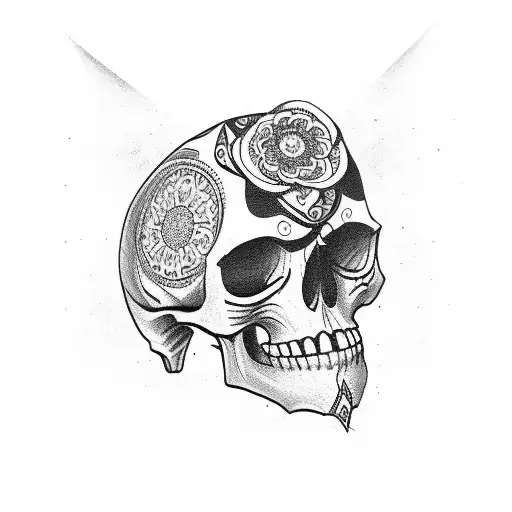 mandala skull black out tattoo design idea