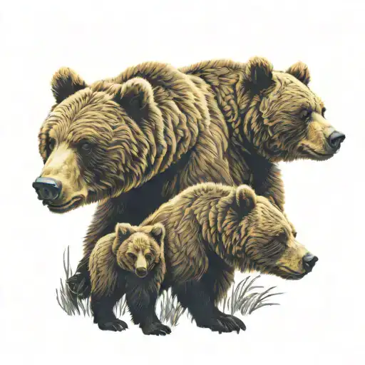 grizzly bear and two cubs tattoo design idea