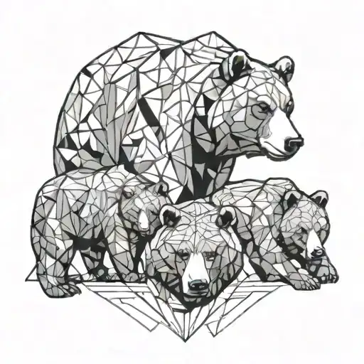 grizzly bear and two cubs tattoo design idea