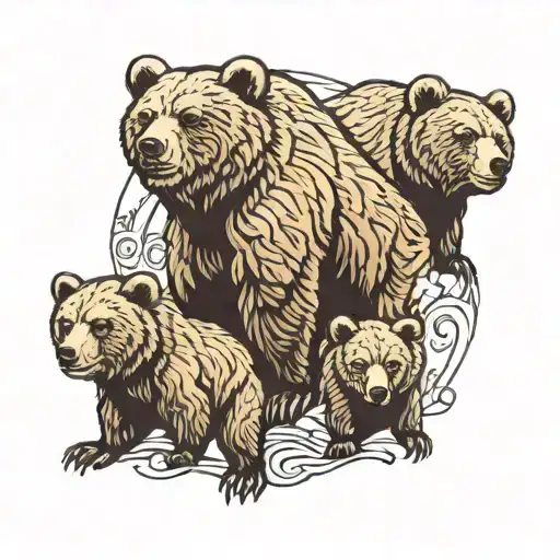 grizzly bear and two cubs  tattoo design idea