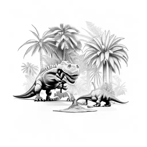 dinosaur family in a jungle and blue raptor tattoo design idea