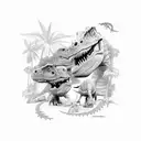 dinosaur family in a jungle and blue raptor tattoo design idea