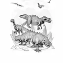 dinosaur family in a jungle and blue raptor tattoo design idea