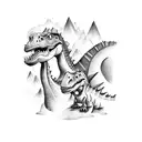 dinosaur family in a jungle and blue raptor tattoo design idea