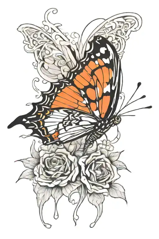 Spilled ink, drawing a butterfly from the side, Japanese tattoo design idea