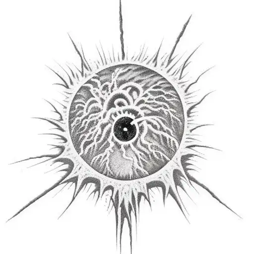 A tattoo design of an atomic bomb exploding into a tree, symbolizing the destructive power of nature tattoo design idea