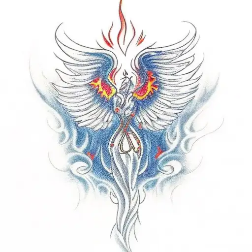 A tattoo design of a Molotov cocktail transforming into a phoenix rising from the ashes, representing the client's love for fiery passion tattoo design idea