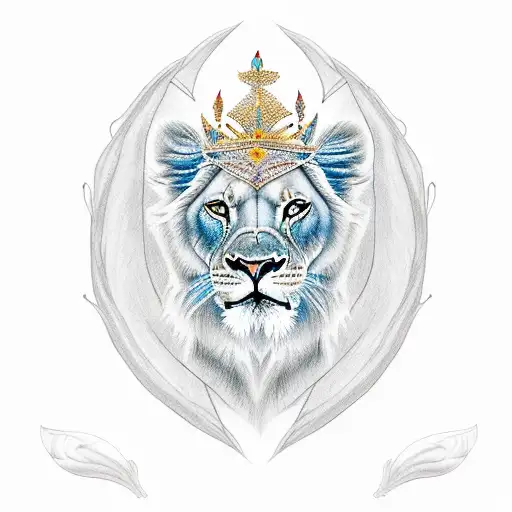 A full colour female lioness queen with fiery eyes and a crown tattoo design idea