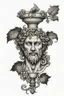 a bust of Dionysus with vines and wine glass tattoo design idea