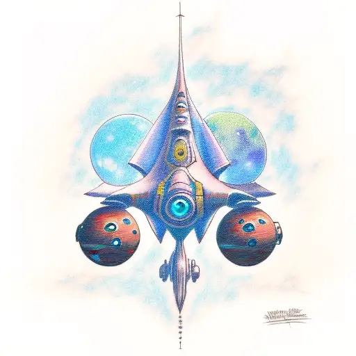 A new-school tattoo of a spaceship from Treasure Planet tattoo design idea