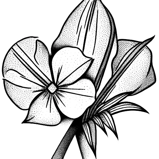 fine line, simple bouquet, with hydrangea, lavender, and daffodil. no color.   tattoo design idea