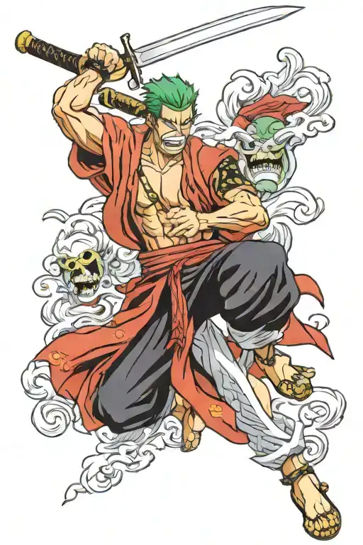 zoro screaming sword one piece tattoo design idea