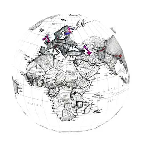 A detailed world map with dotted lines connecting various cricket stadiums around the globe, showcasing the client's love for travel and cricket. tattoo design idea