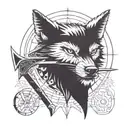 Incorporate symbols from the Destiny Rise of Iron expansion into a blackwork design of a wolf and axe tattoo design idea